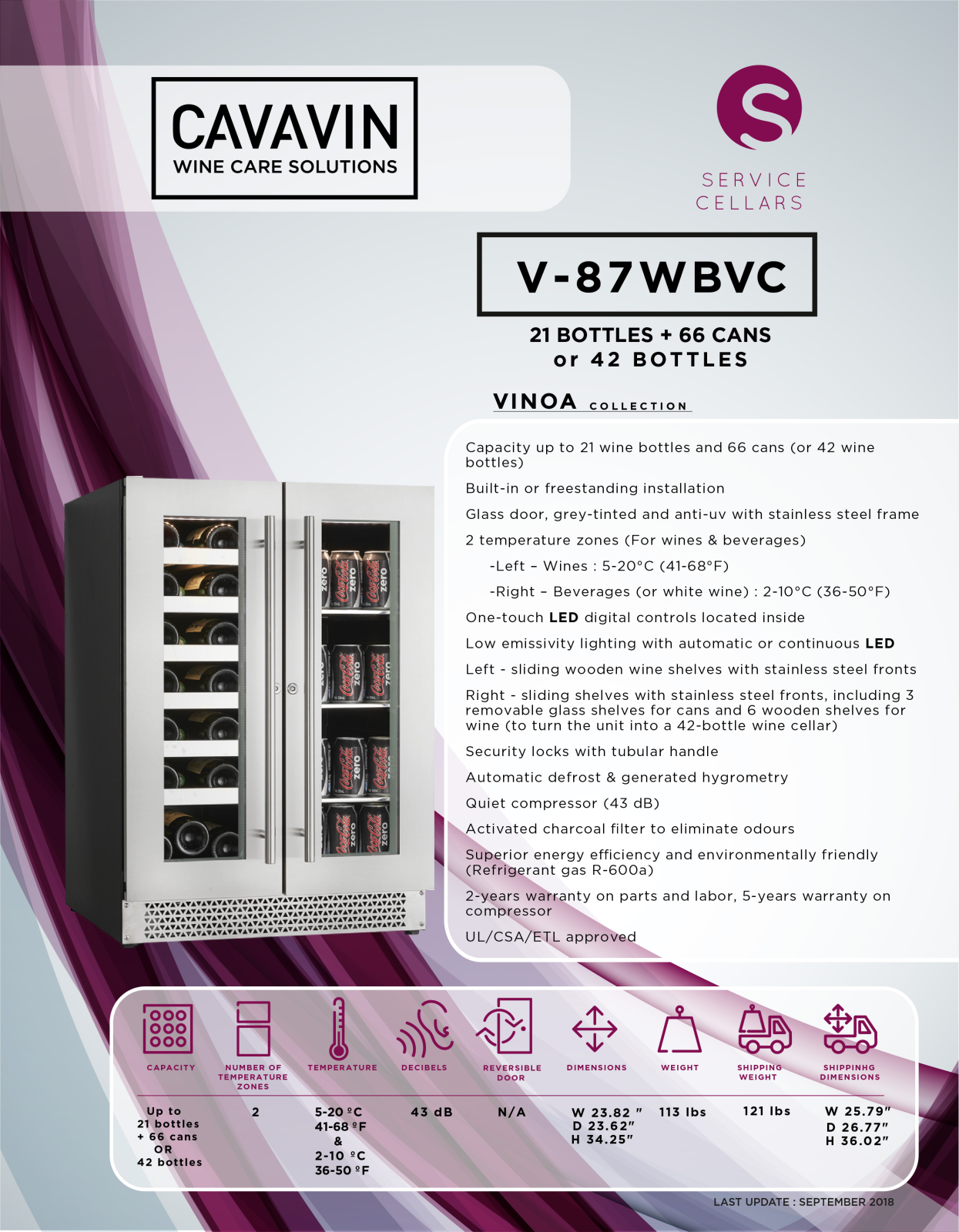 Cavavin V87WBVC PRODUCT SPECIFICATIONS