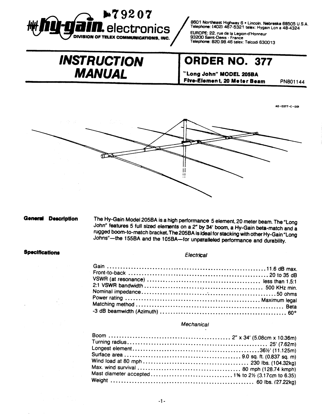 Hy-Gain Long John 205BA User Manual