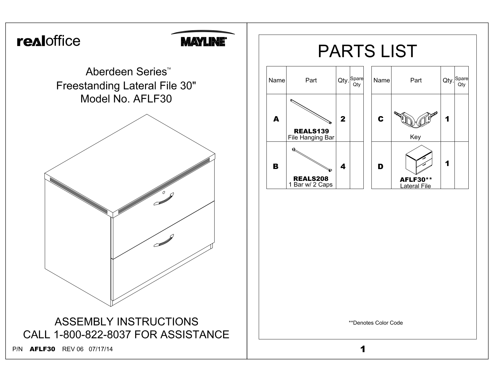 Mayline AFLF30LMA, AFLF30LGS, AFLF30LDC, AFLF30LCR Assembly Guide