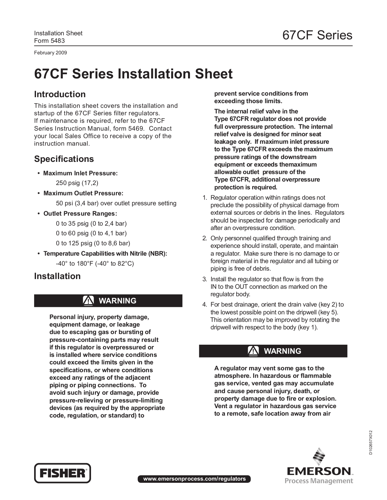 Emerson 67C Installation Instructions