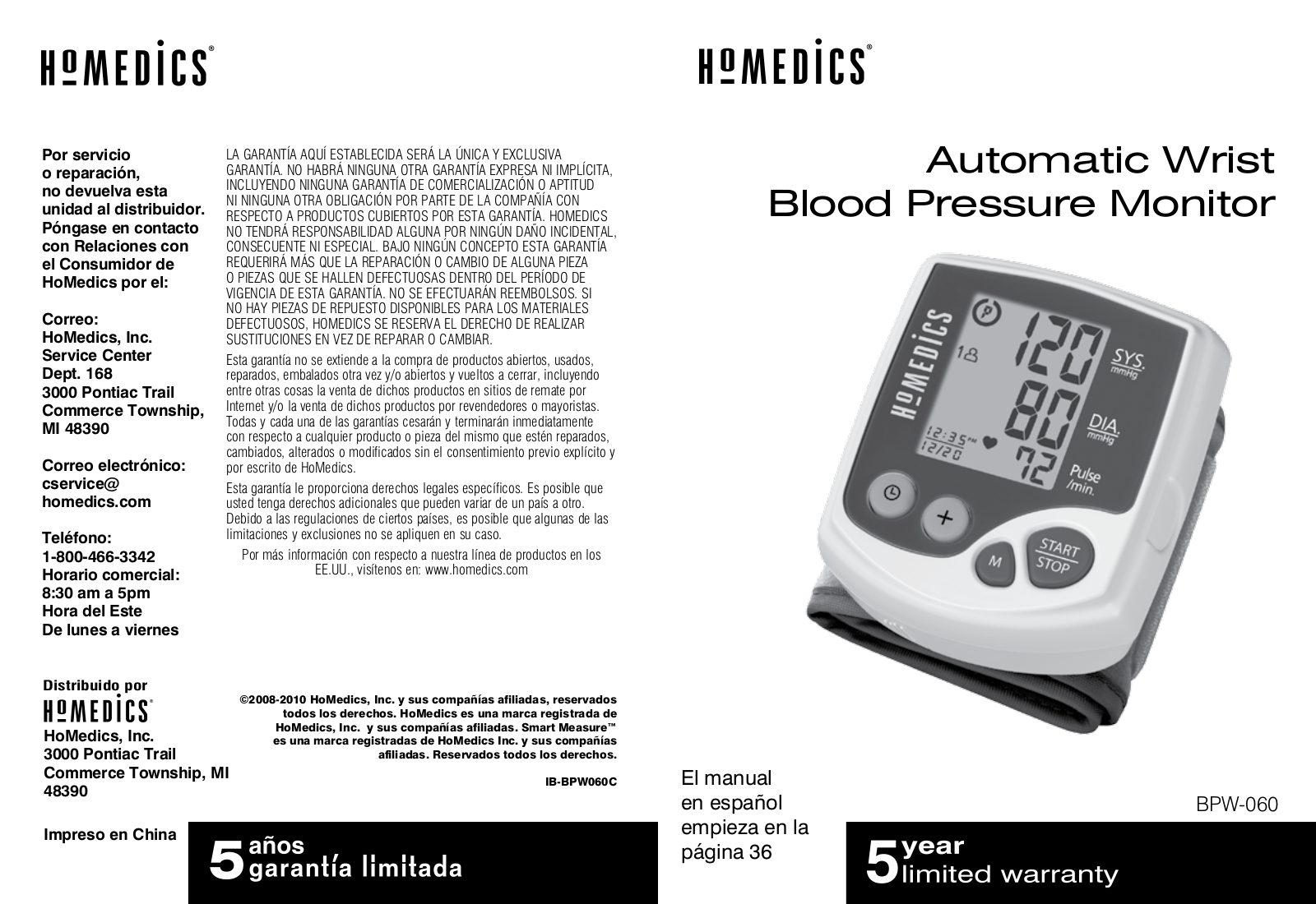 HoMedics BP-W06-00CA Downloadable Instruction Book