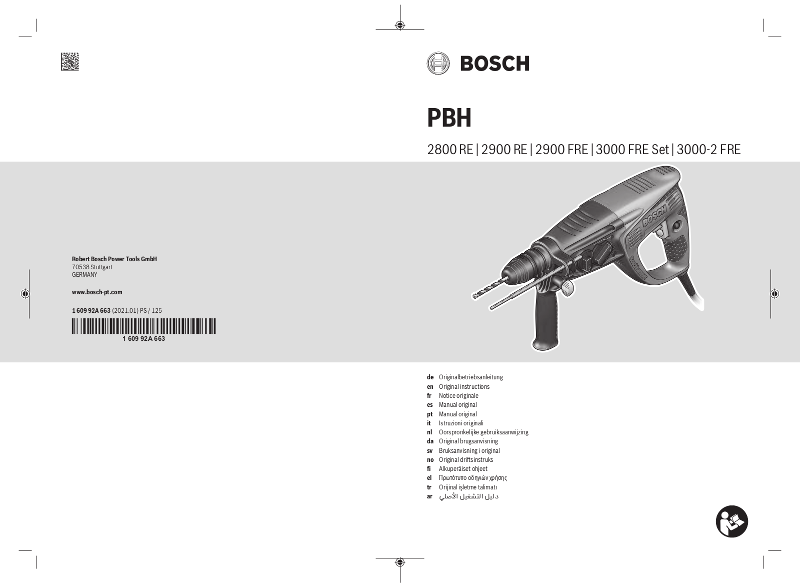 Bosch PBH 2800 RE, PBH 2900 RE, PBH 2900 FRE, PBH 3000 FRE Set User Manual