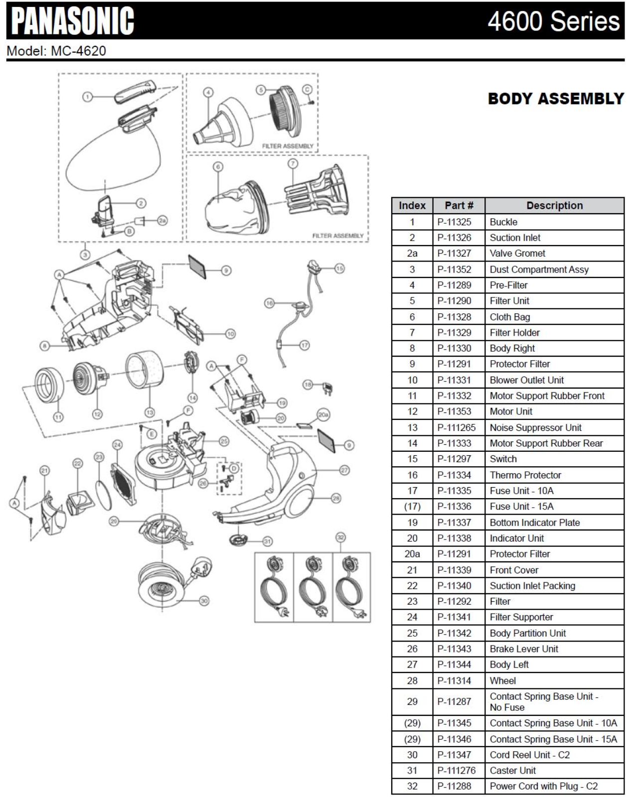 Panasonic Mc-4620 Parts List