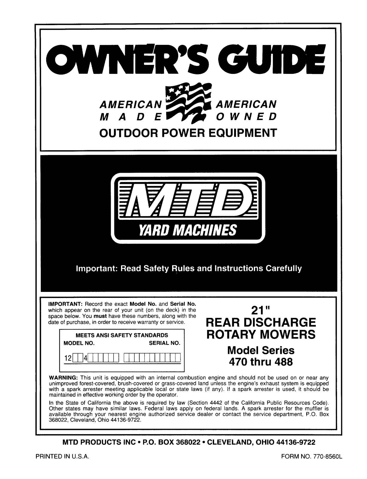 MTD 470 User Manual