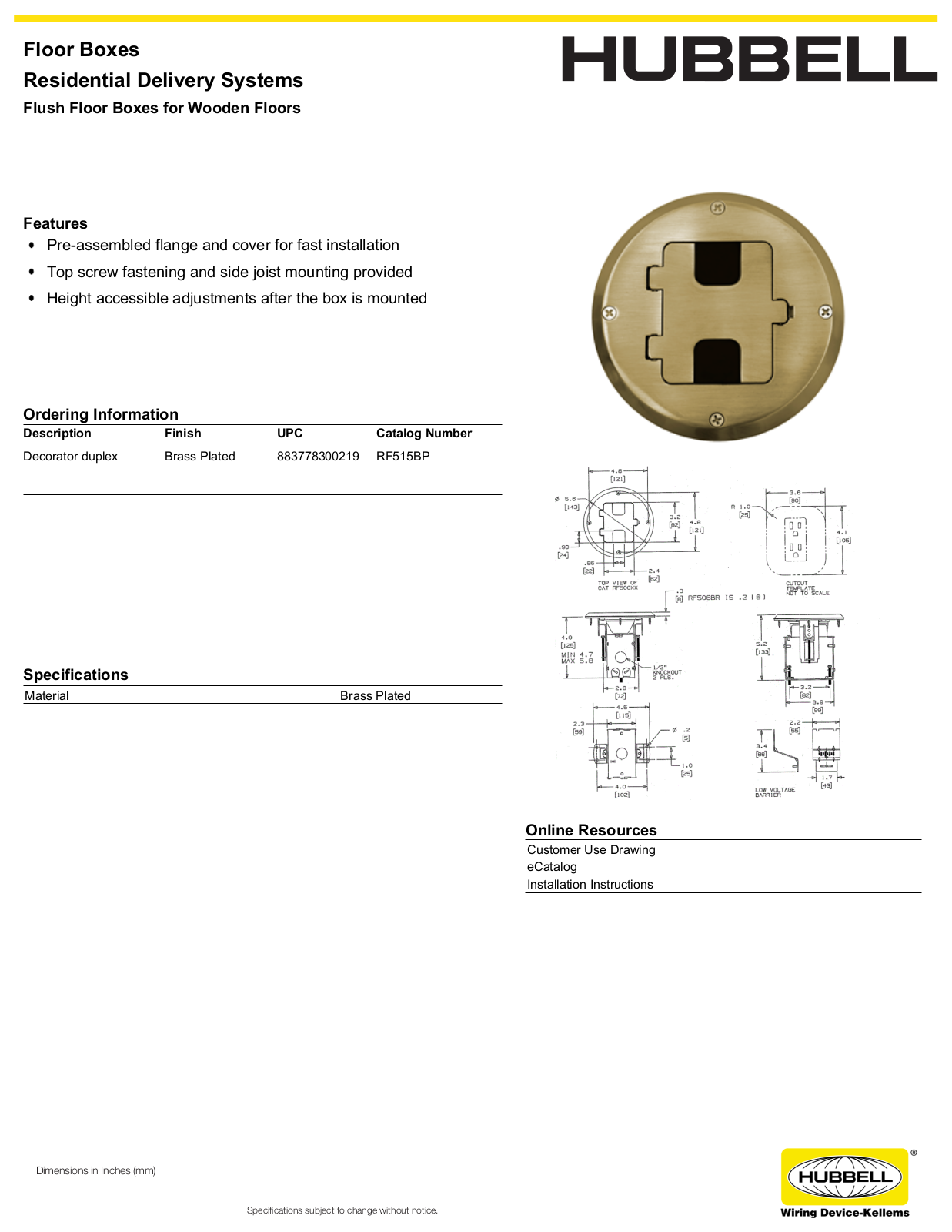 Hubbell RF515BP Specifications