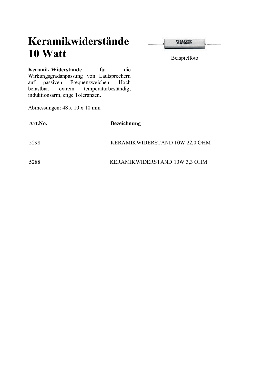 VISATON VIS 10W 22 Datasheet - ManualMachine.com