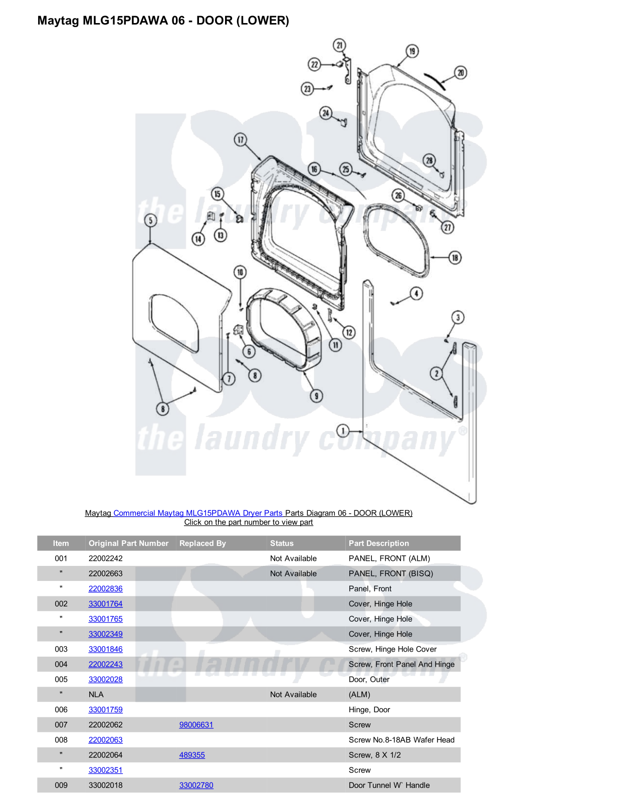 Maytag MLG15PDAWA Parts Diagram