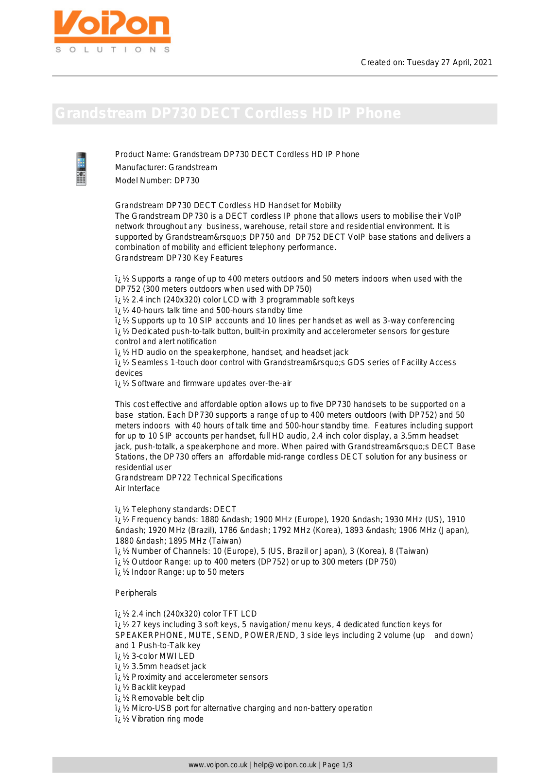 Grandstream DP730 Datasheet