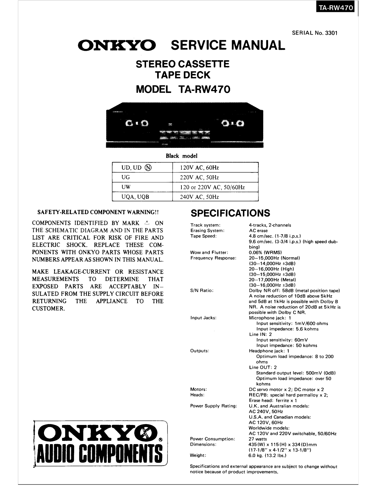 Onkyo TARW-470 Service manual