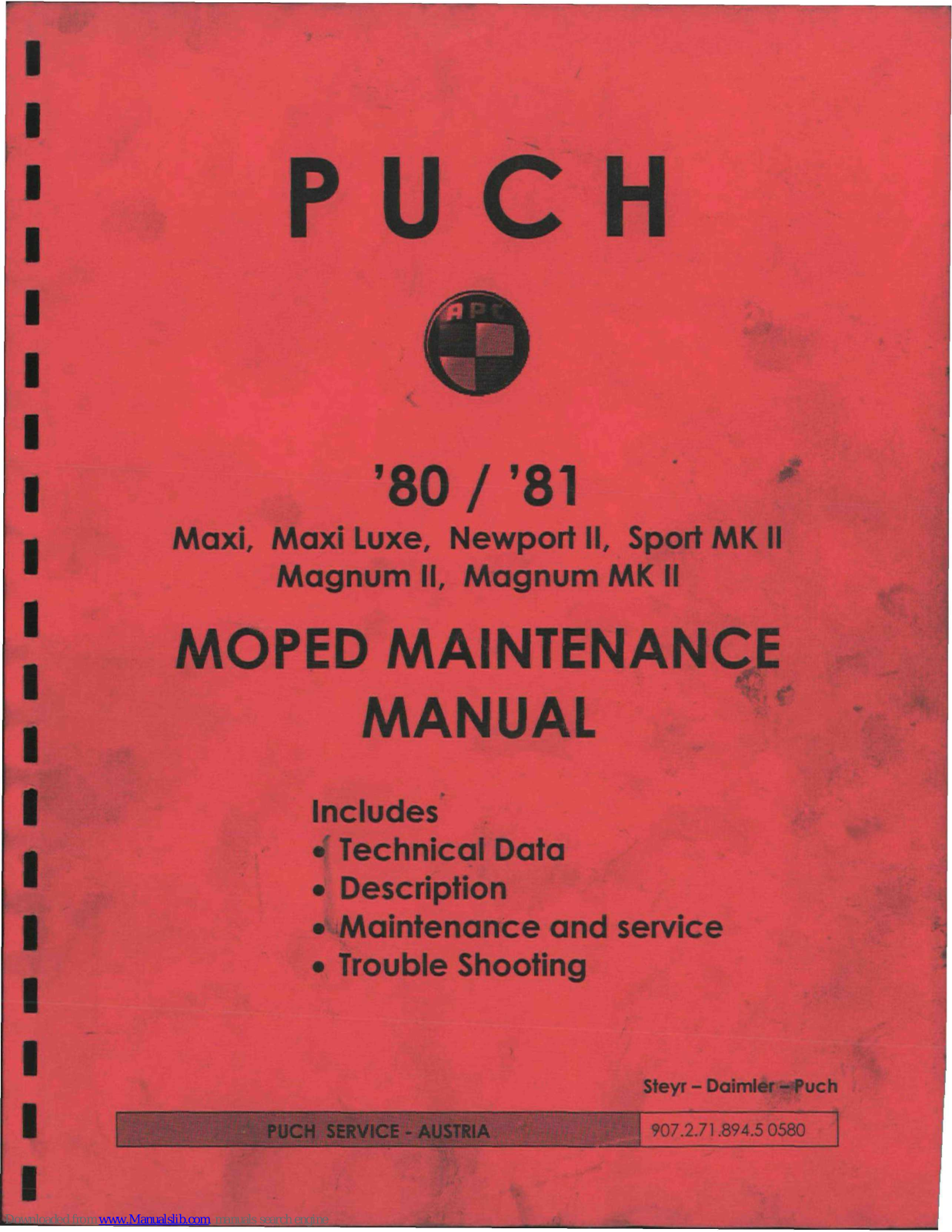 Puch 1980-1981 Puch, Maxi, Newport II, Sport MK II, Magnum II Maintenance Manual