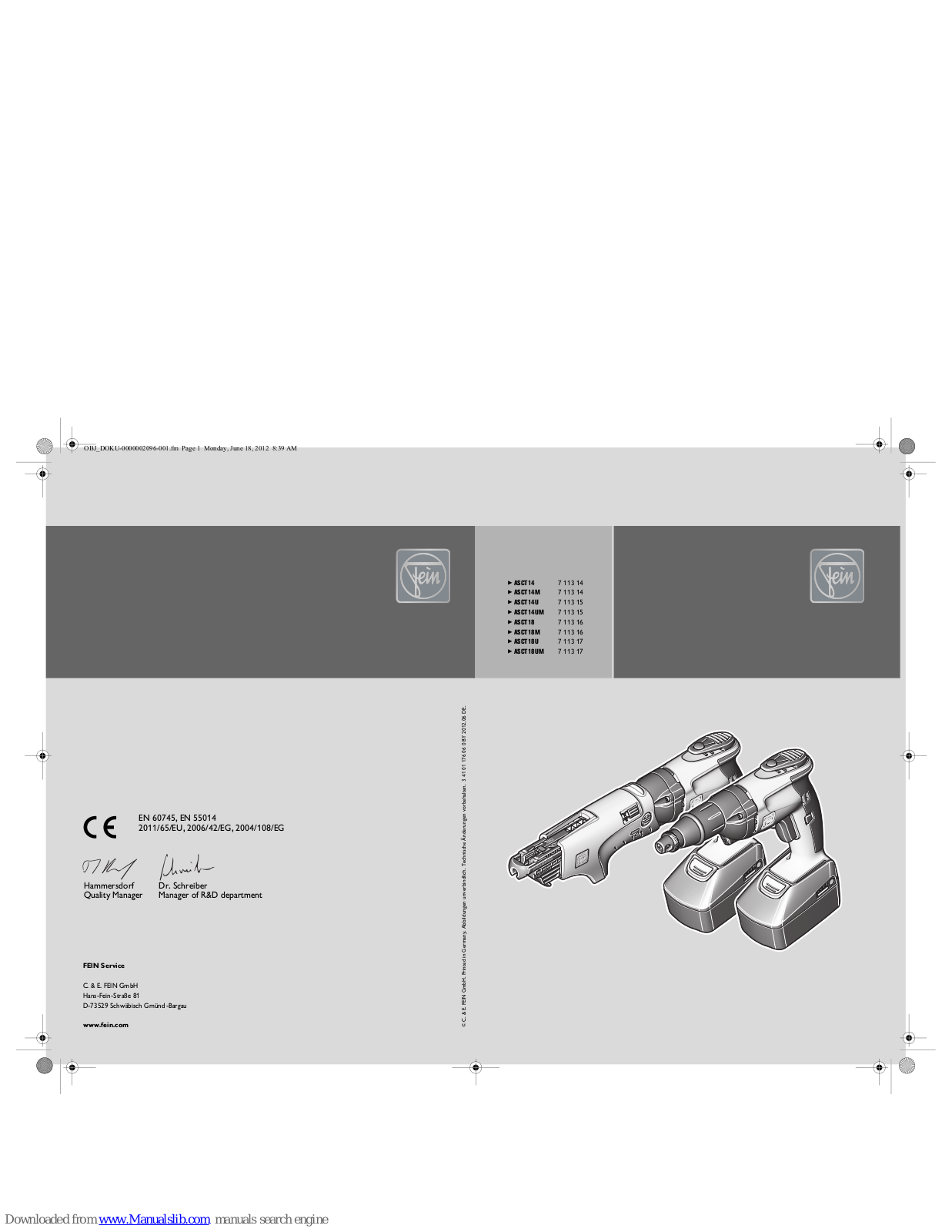 Fein ASCT14 ASCT14M ASCT14U ASCT14UM ASCT18, ASCT18M, ASCT18U, ASCT18UM User Manual