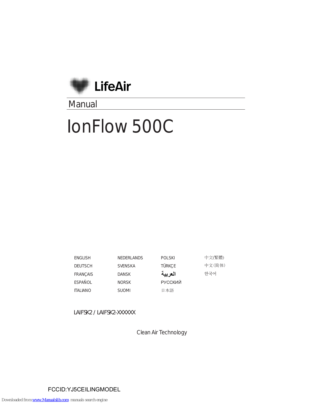 LIFEAIR LAIFSK2 Series, IonFlow 500C, LAIFSK2 User Manual