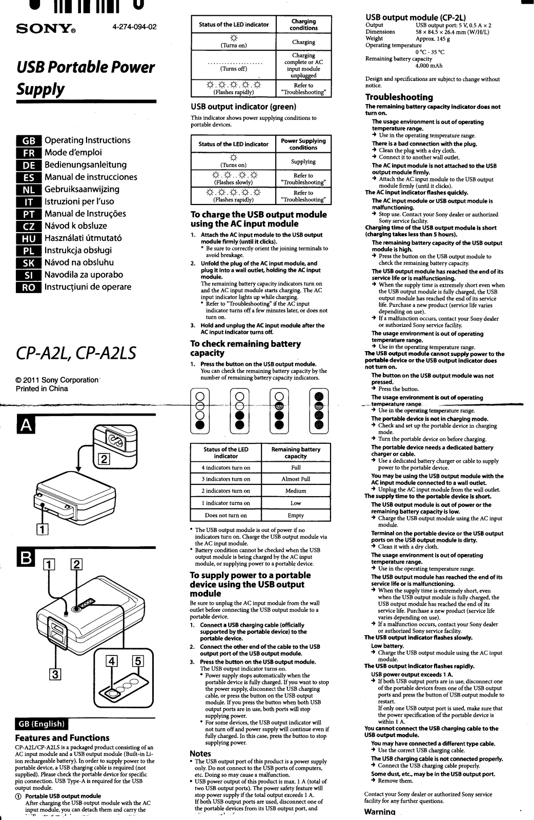 Sony CP-A2L, CP-A2LS Operating Lnstructions - ManualMachine.com