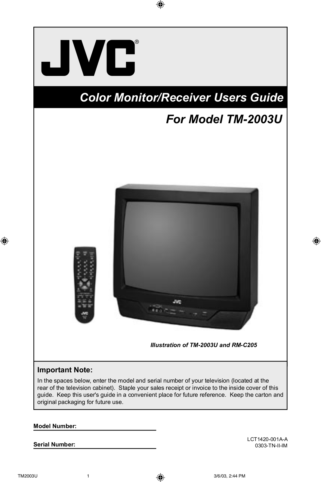 JVC TM-2003U User Manual