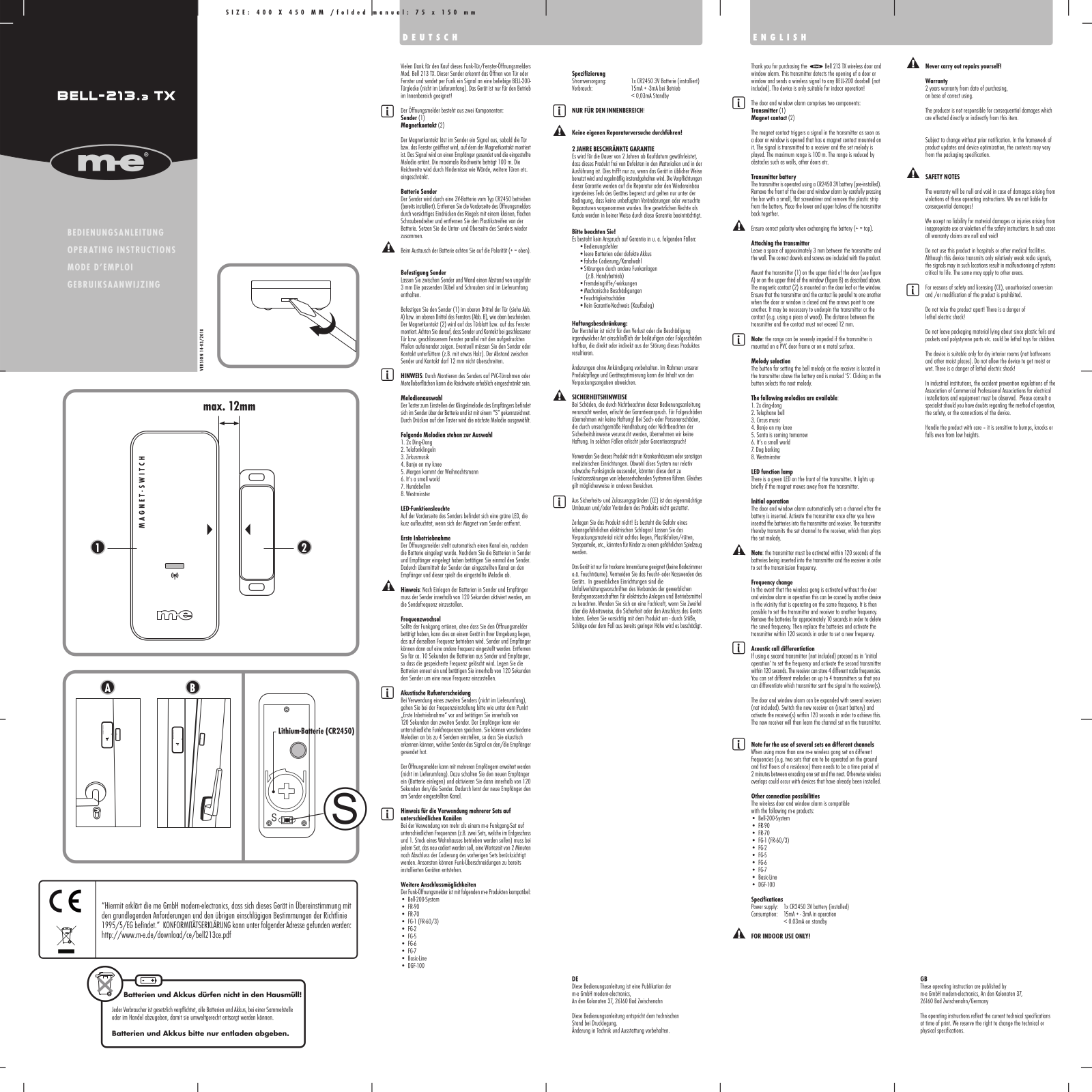 m-e modern-electronics Bell-213.3 TX Operating Instructions