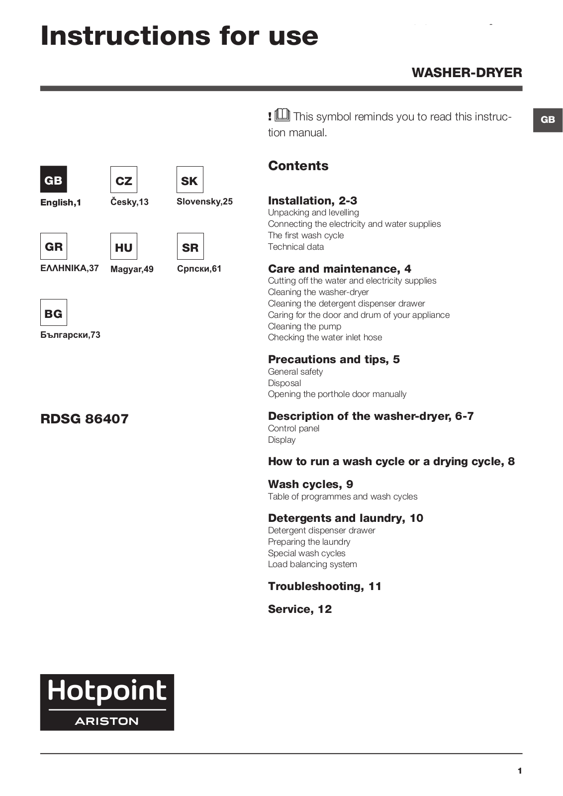 Hotpoint RDSG 86407 S EU User Manual