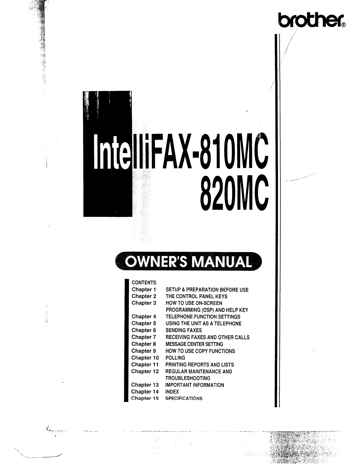 Brother IntelliFAX-810MC, IntelliFAX-820MC Owner Manual