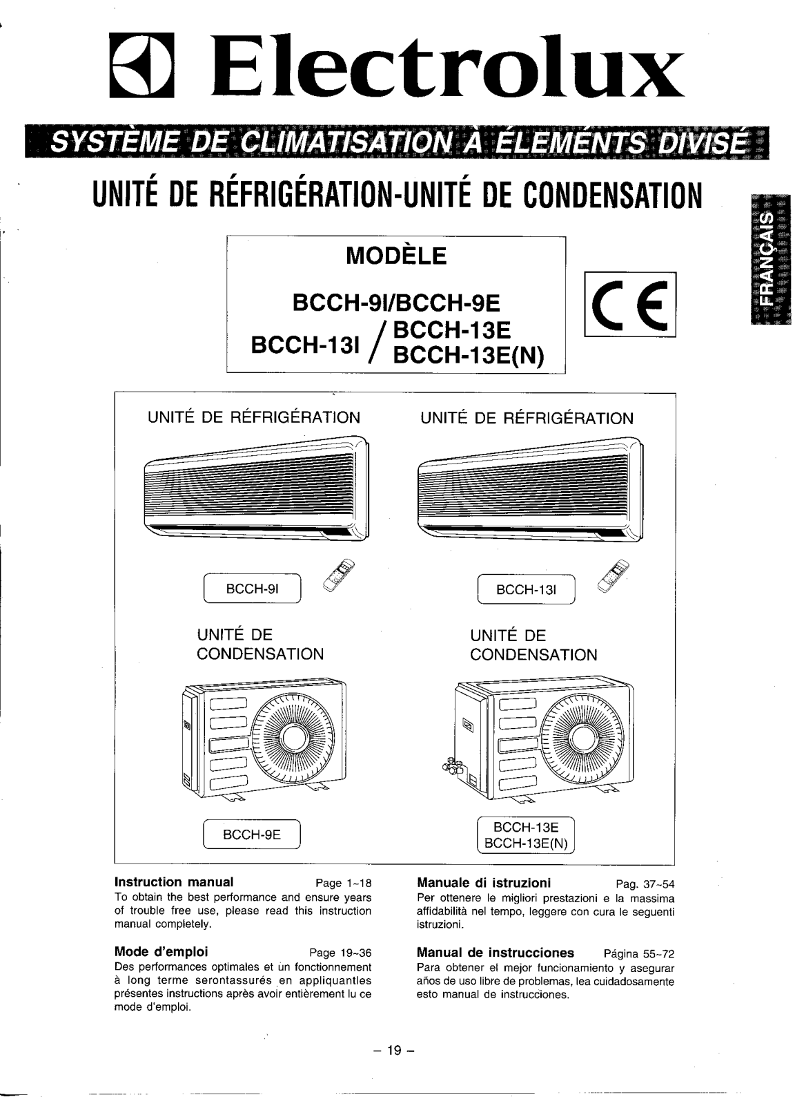 electrolux BCCH-13I, BCCH-13E, BCCH-9I, BCCH-9E Instruction  Manual