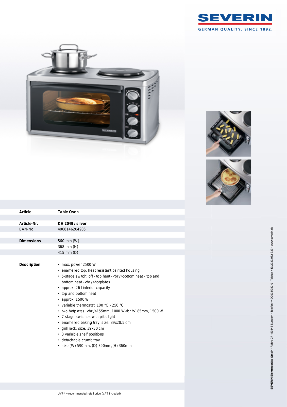 Severin TABLE OVEN User Manual