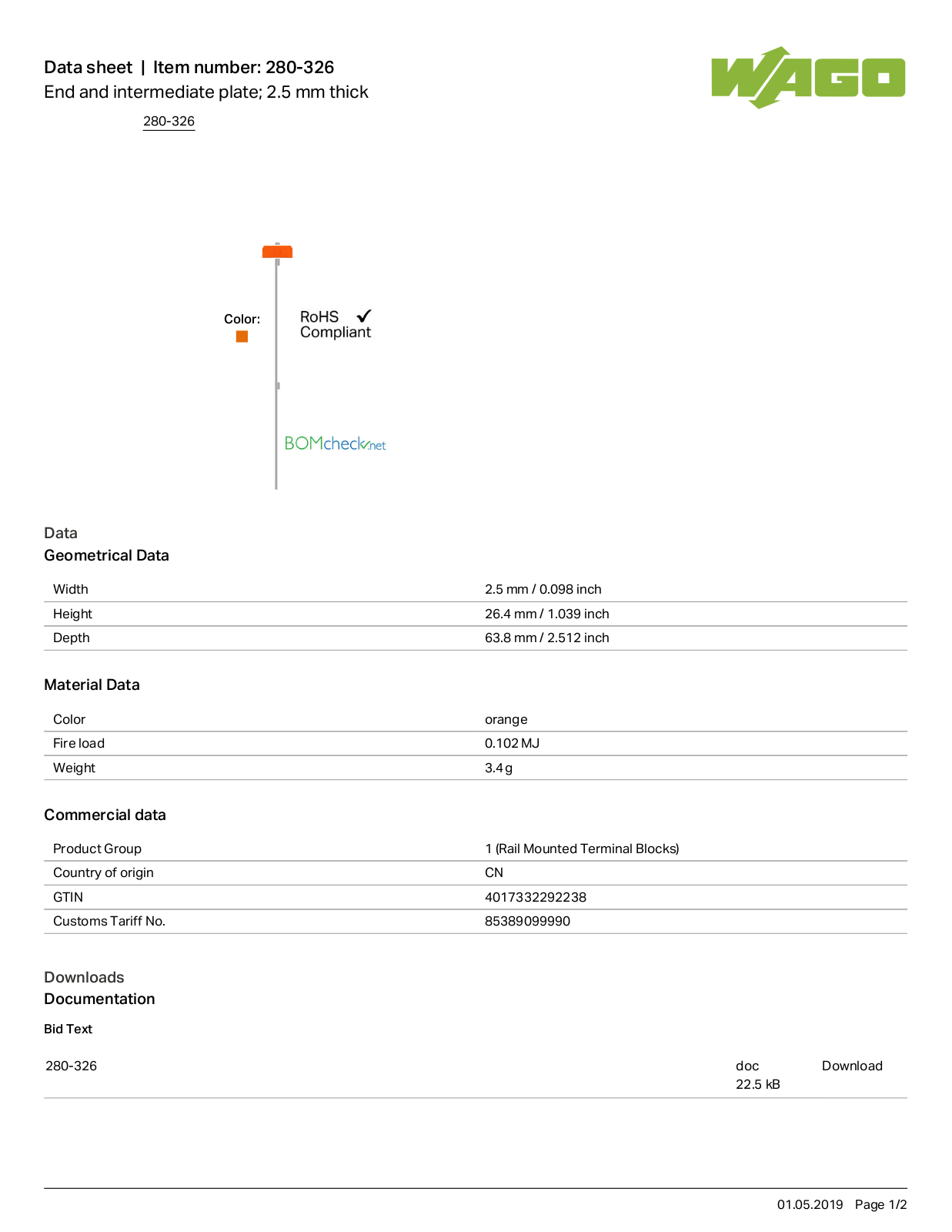 Wago 280-326 Data Sheet