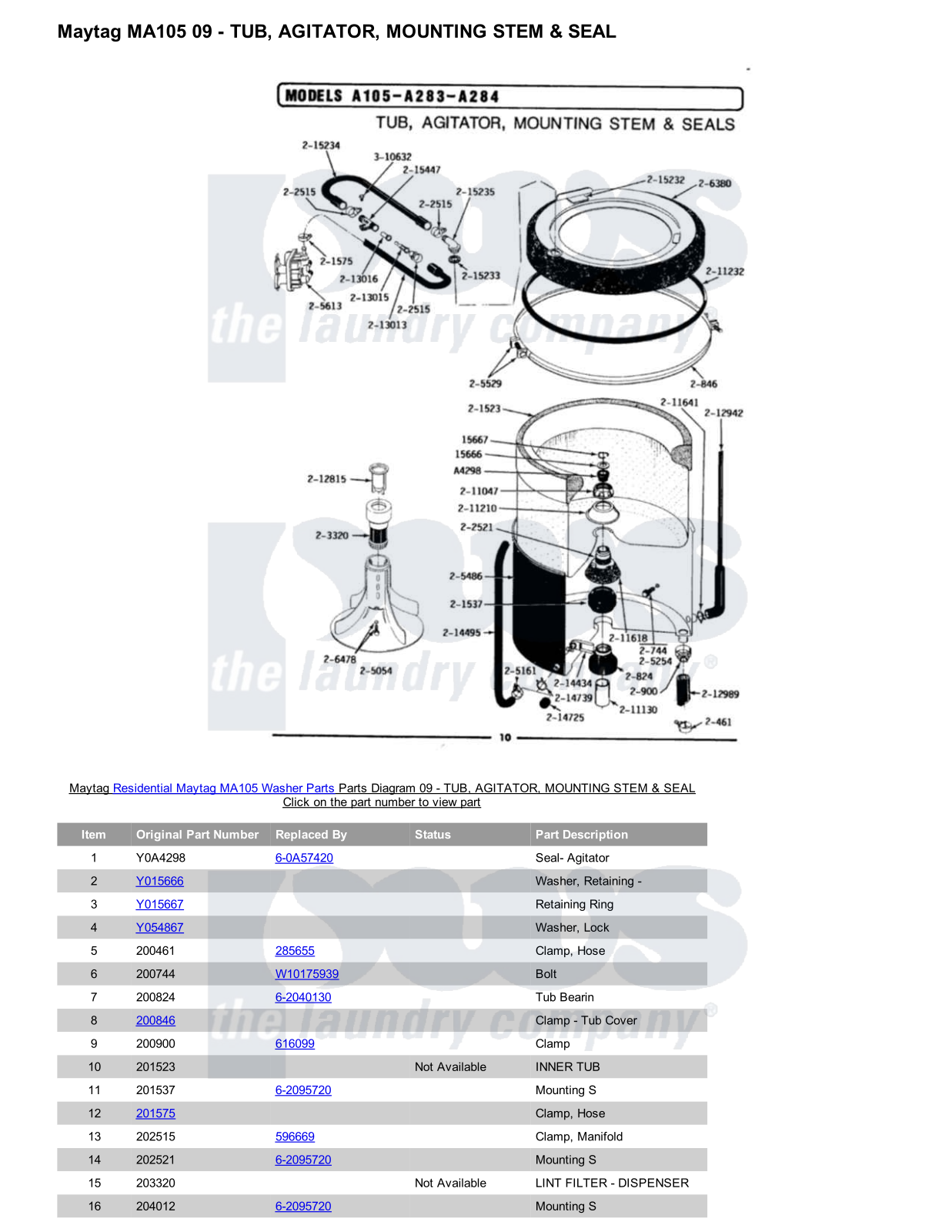 Maytag MA105 Parts Diagram