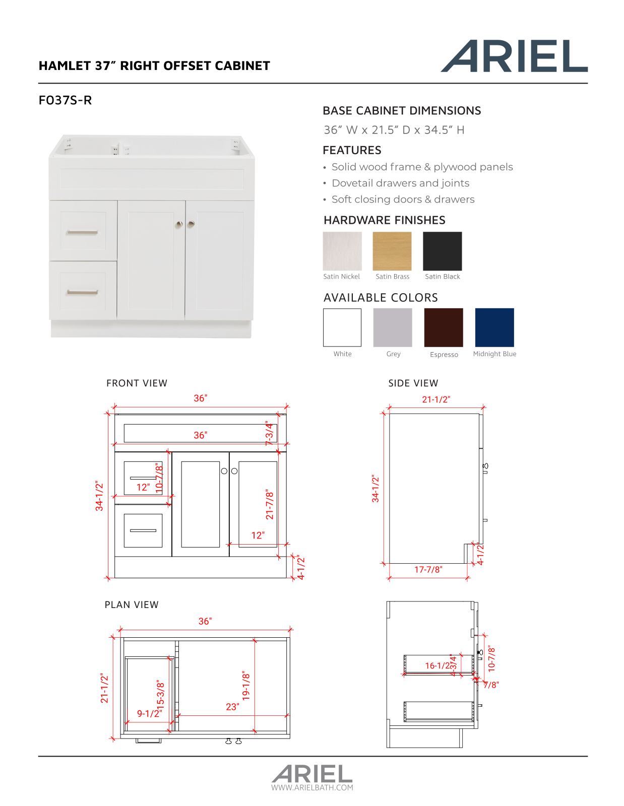 Ariel Bath ZZB10400 Specification - ManualMachine.com