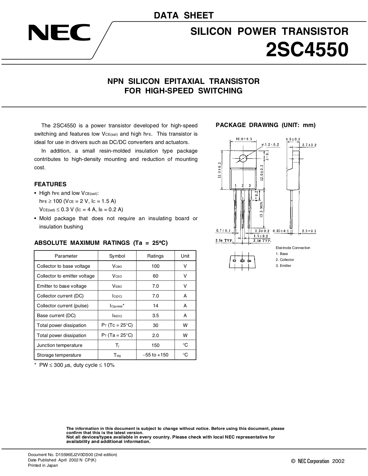 NEC 2sc4550 Datasets - ManualMachine.com
