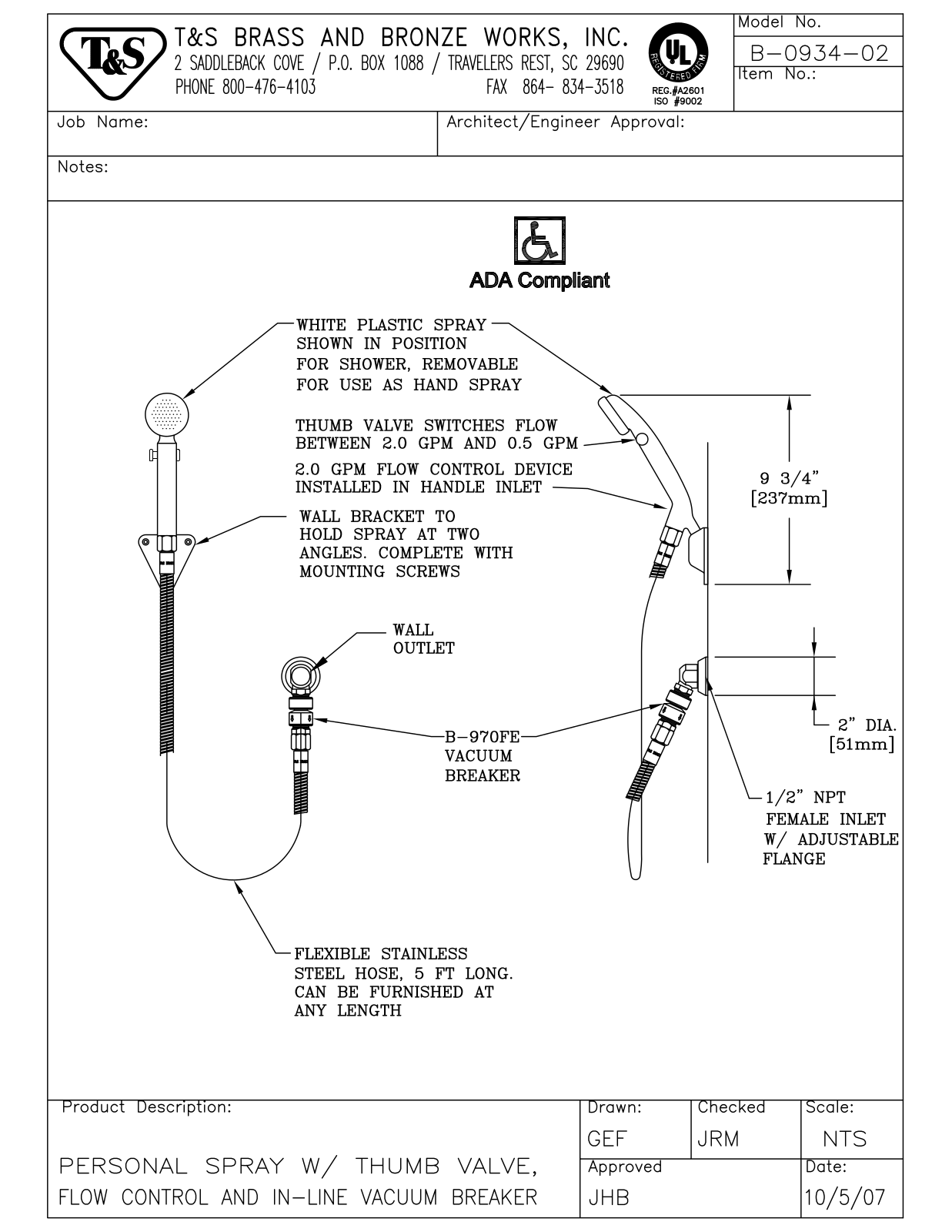 T&S Brass B-0934-02 User Manual