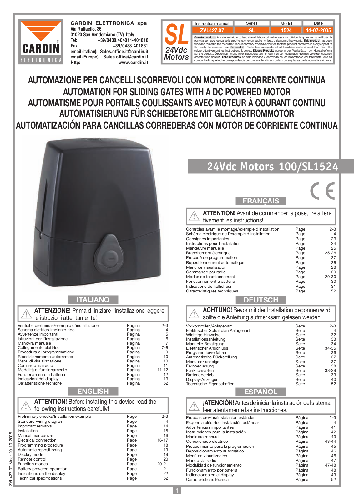 Cardin Elettronica SL1524 Instruction Manua