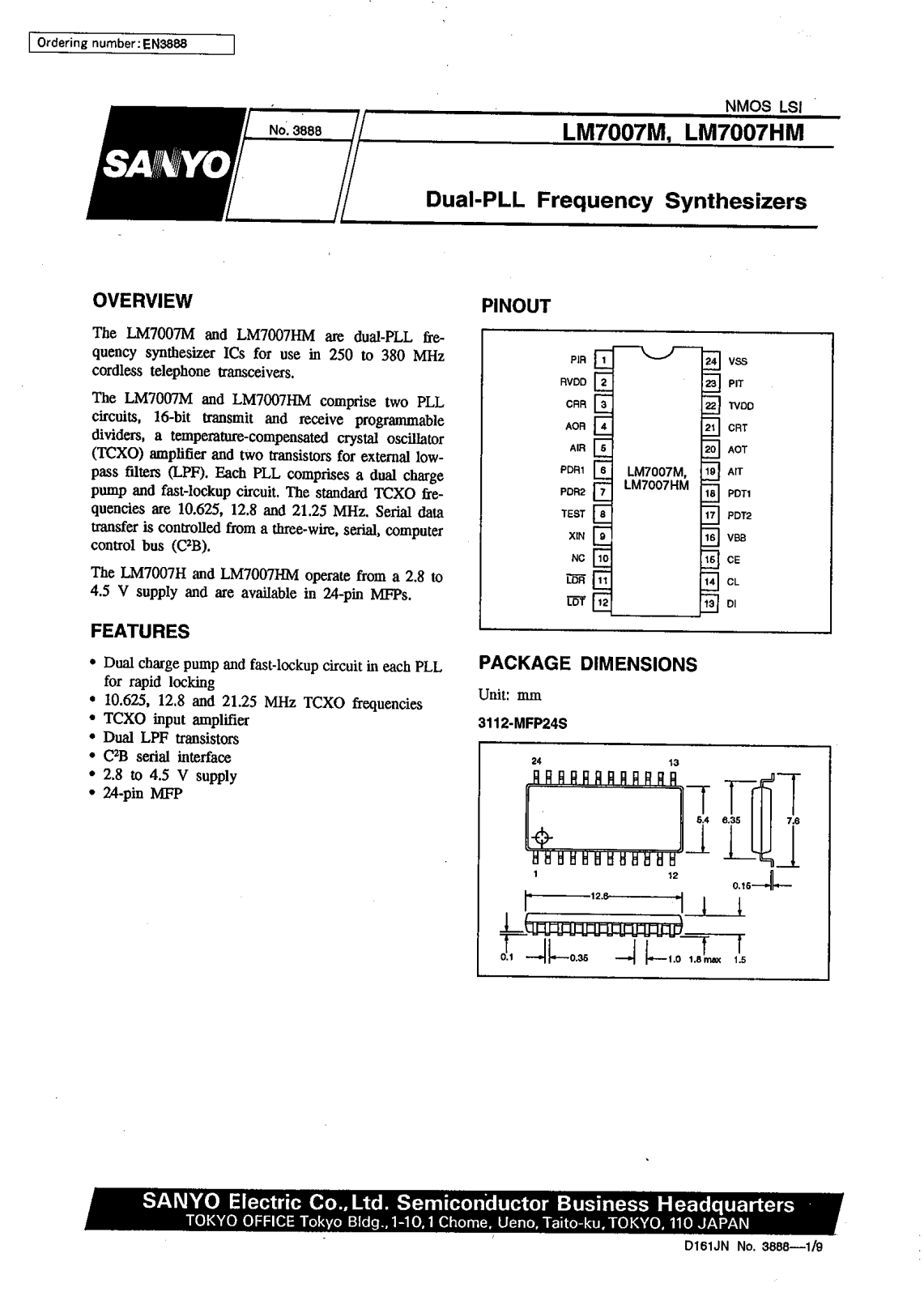 SANYO LM7007M, LM7007HM Datasheet