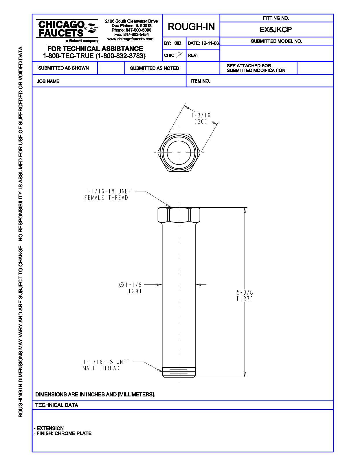 Chicago Faucet EX5JKCP User Manual