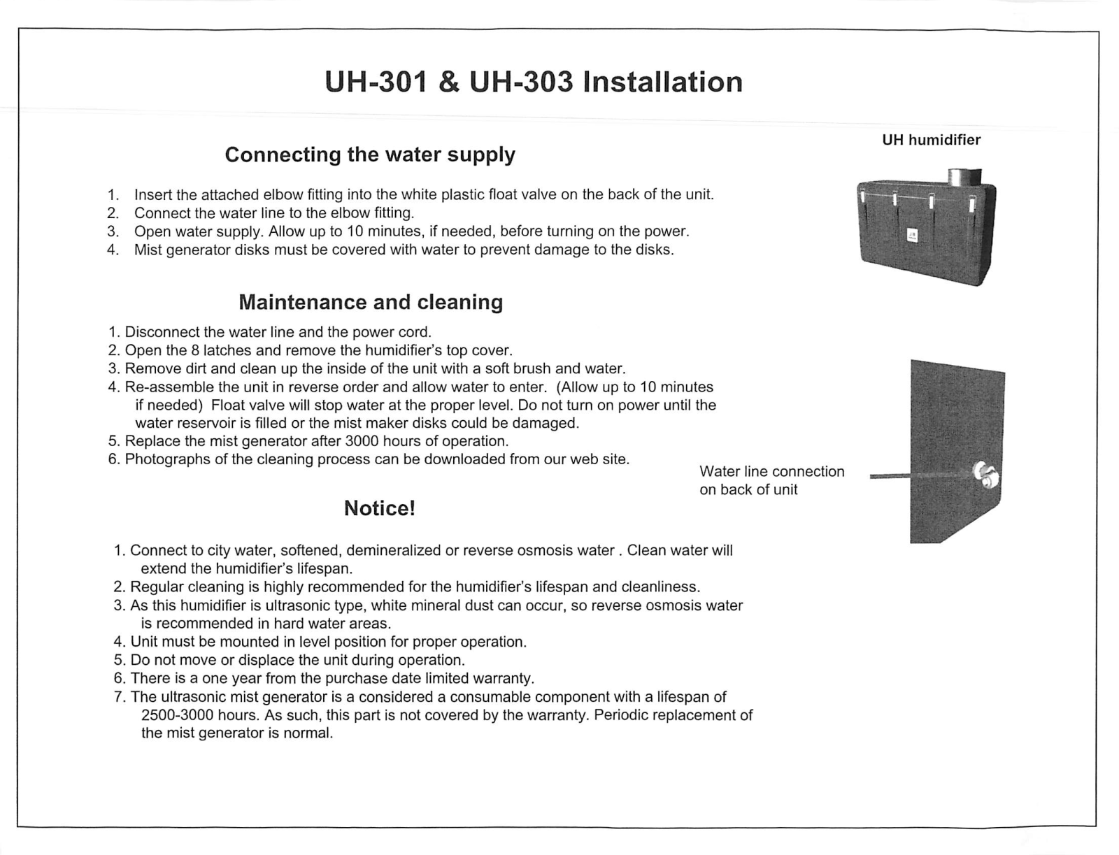 Walton Uh-303, Uh-301 Owner's Manual