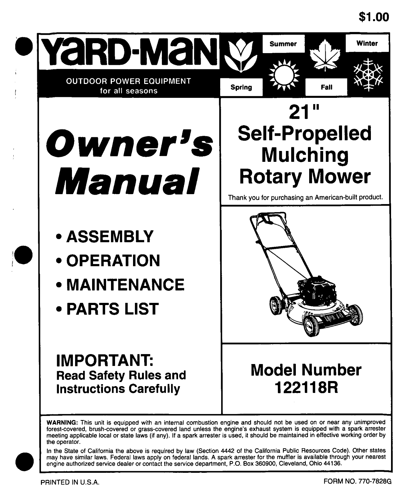 Yard-Man 122118R User Manual