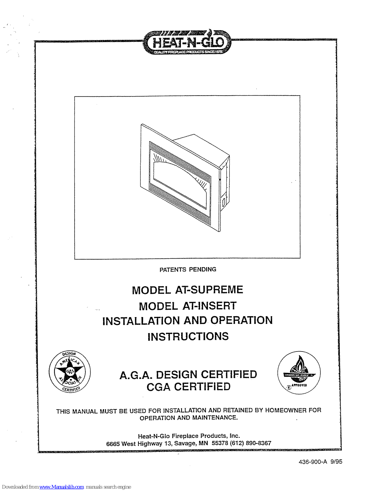 Heat-N-Glo AT-Supreme, AT-Insert Installation And Operation Instructions Manual