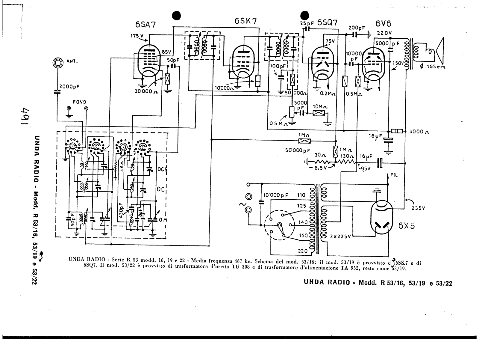 Unda Radio 53 16, 53 19, 53 22 schematic