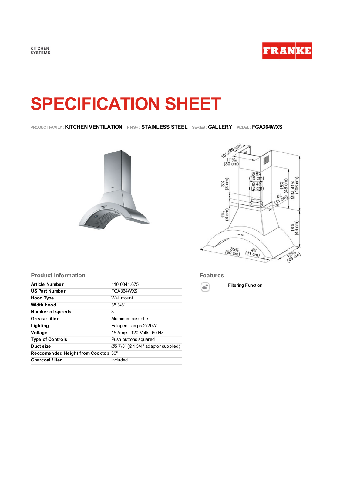 Franke Foodservice FGA364WXS User Manual