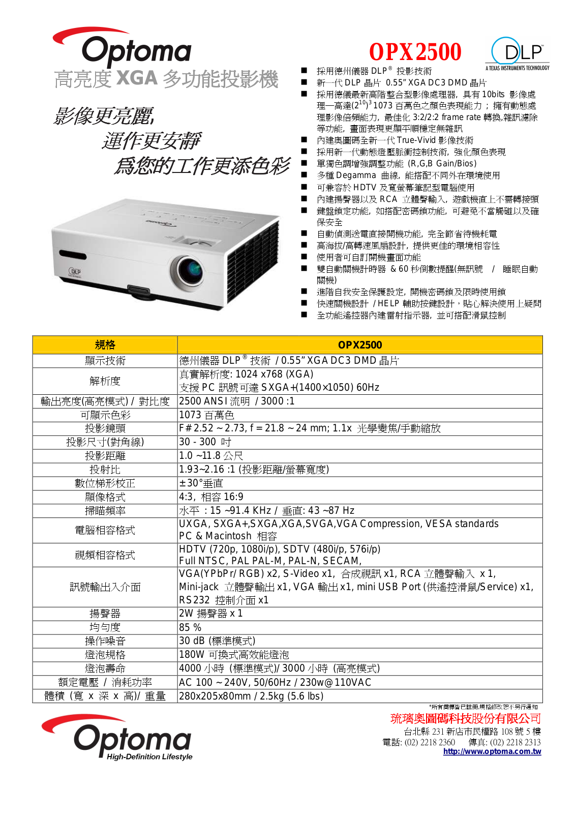 Optoma OPX2500 User Manual