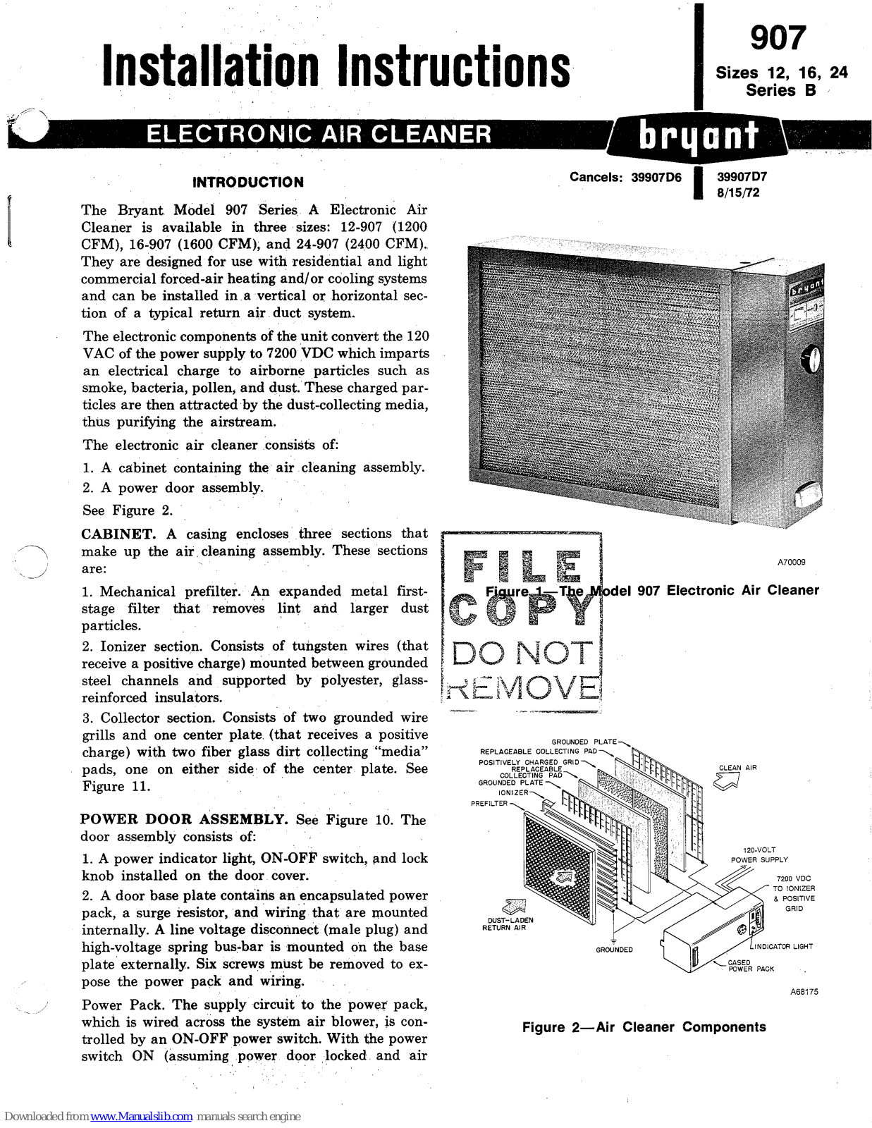 Bryant 12-907, 16-907, 24-907 Installation Instructions Manual