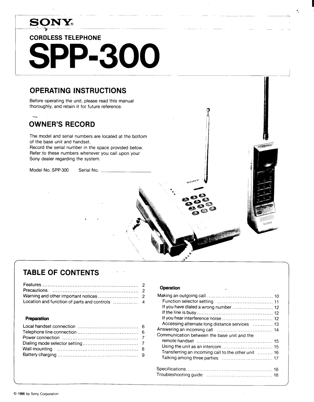 Sony SPP-300 User Manual