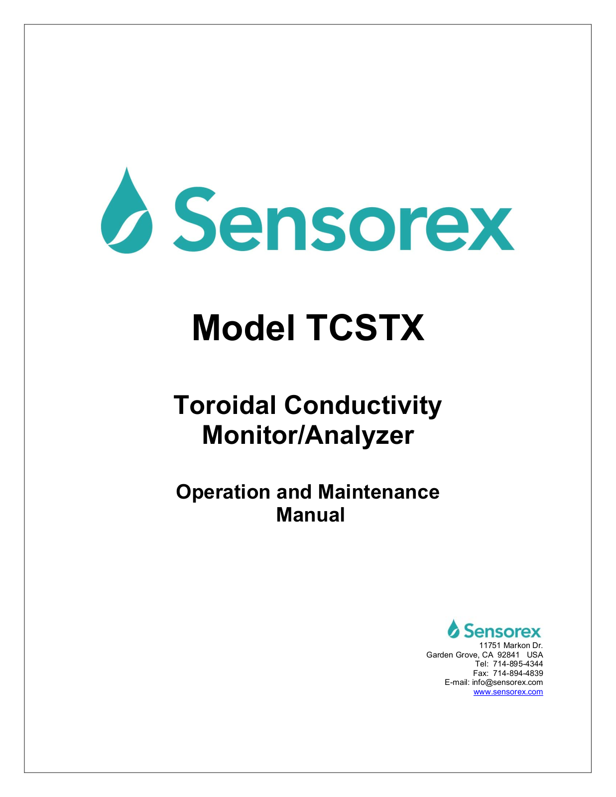 Sensorex TCSTX Instruction Manual