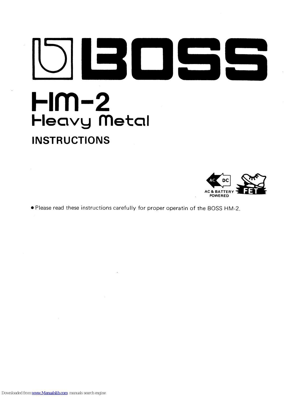 Boss HM-2 Heavy Metal Instructions Manual