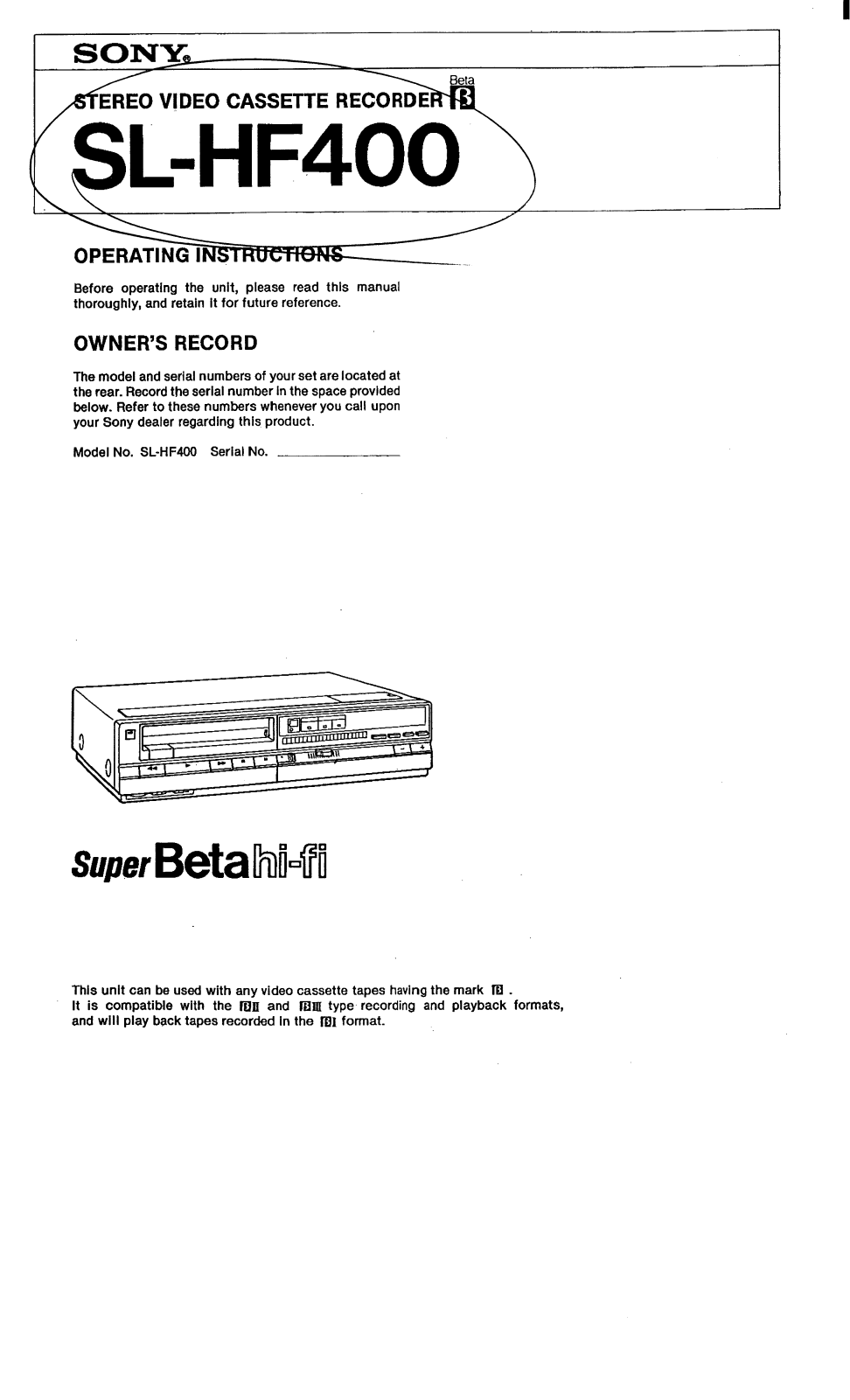 Sony SL-HF400 User Manual