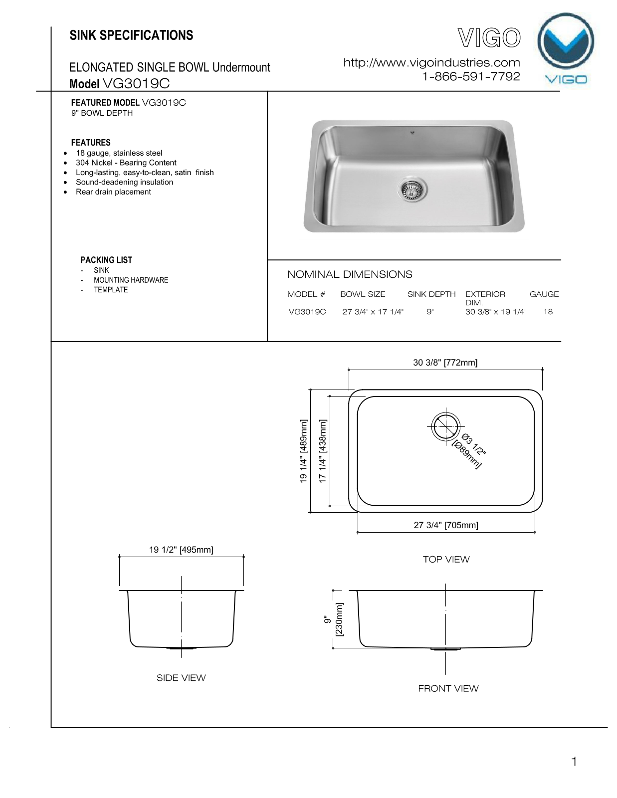 Vigo VG15042 Installation Manual