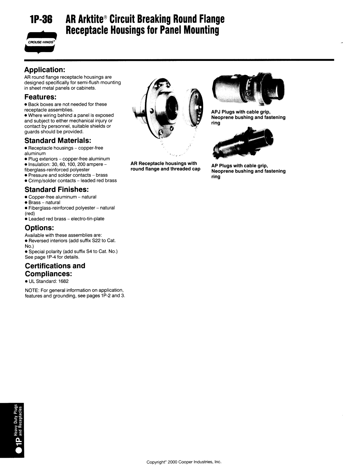 Crouse Hinds 1P Heavy Duty Plugs and Receptacles Catalog Page