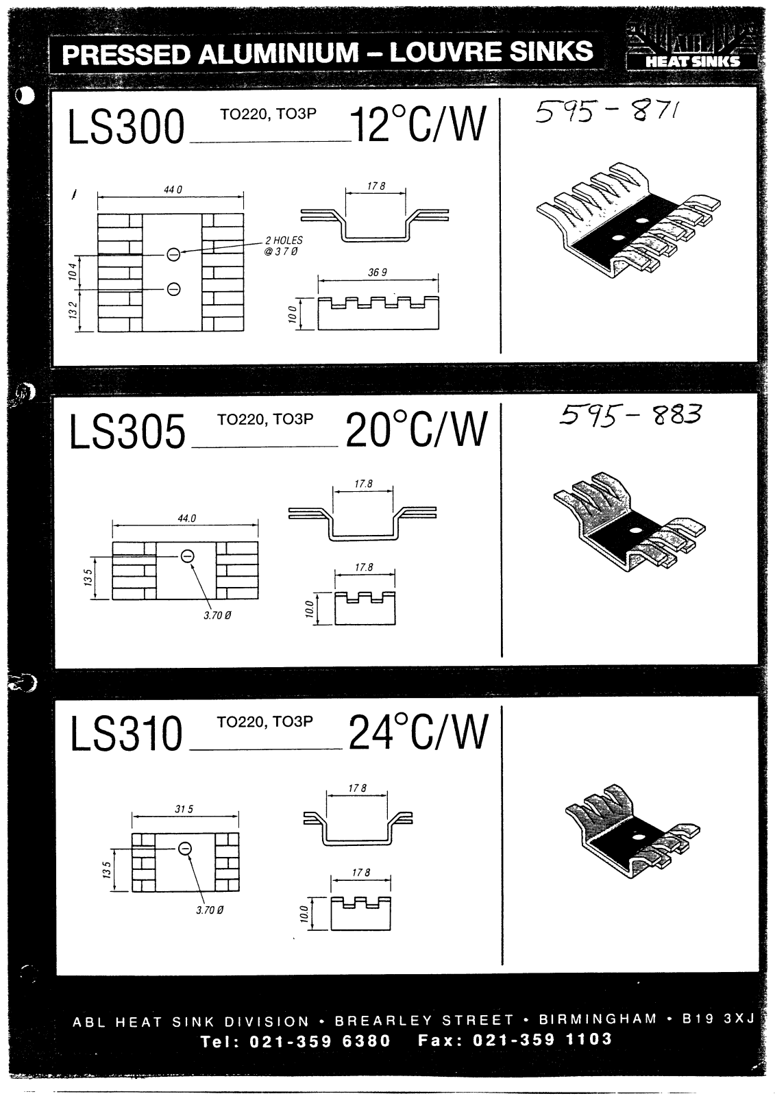 ABL HEAT SINKS LS300, LS305, LS310 Service Manual