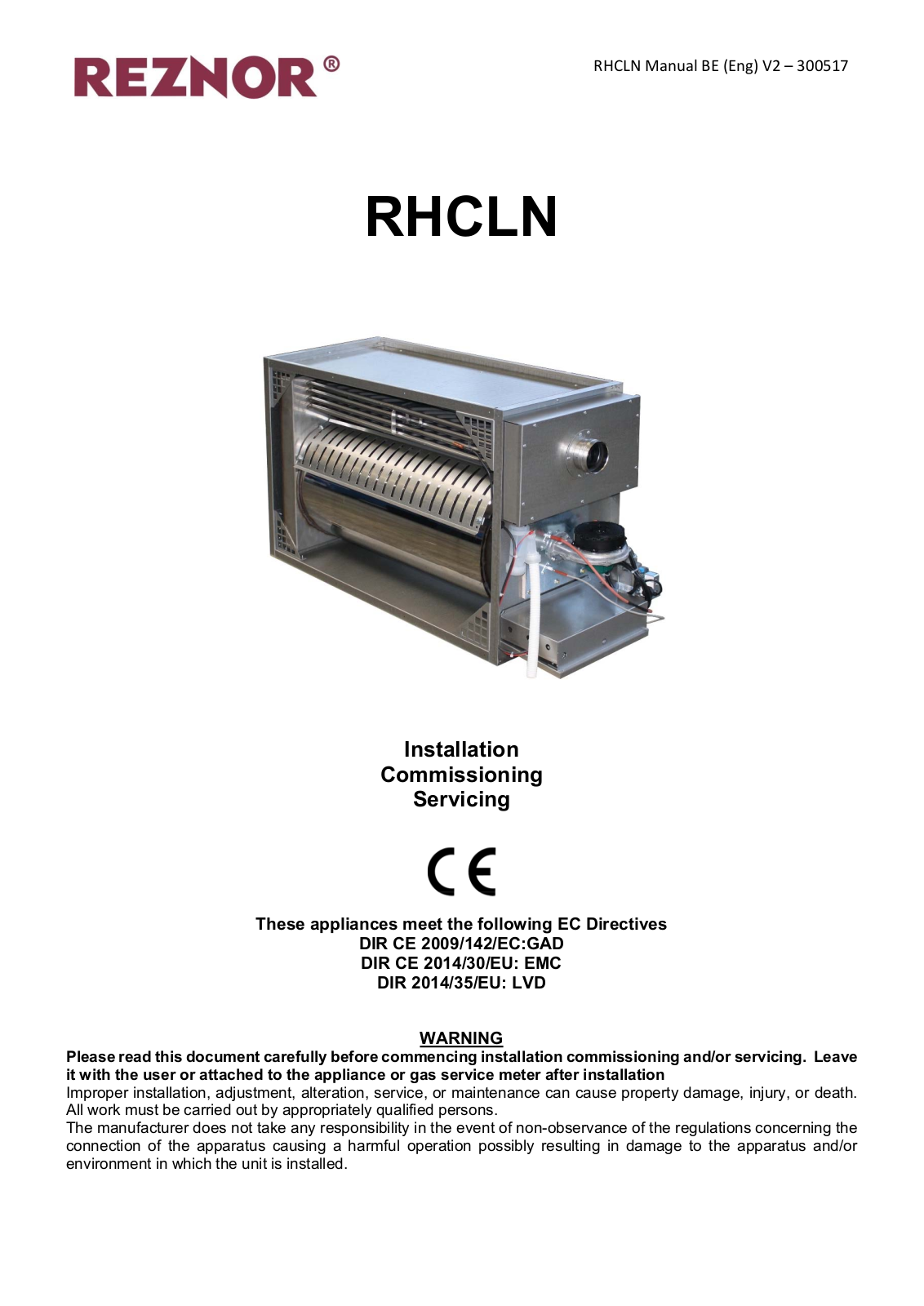 Reznor RHCLN Installation, Commissioning, Servicing - ManualMachine.com