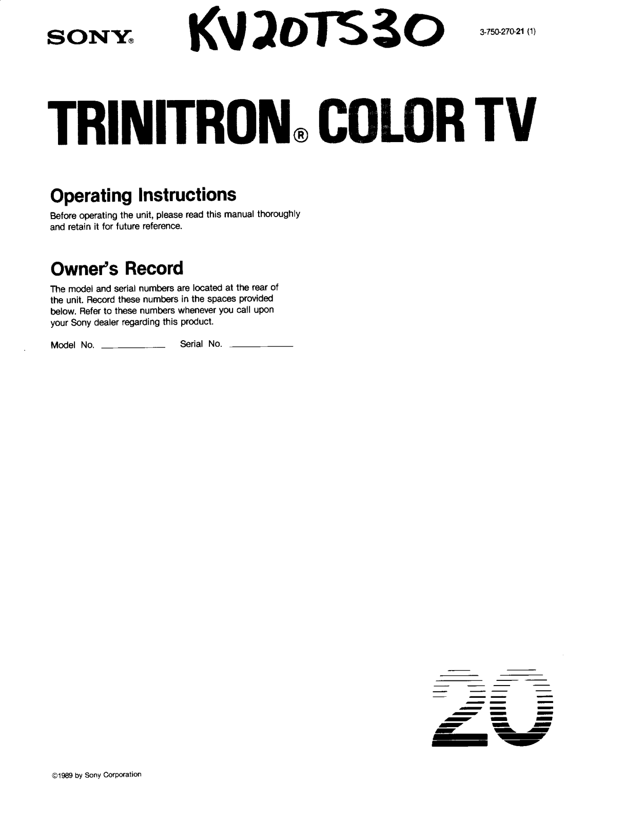 Sony KV-20TS30 Operating manual