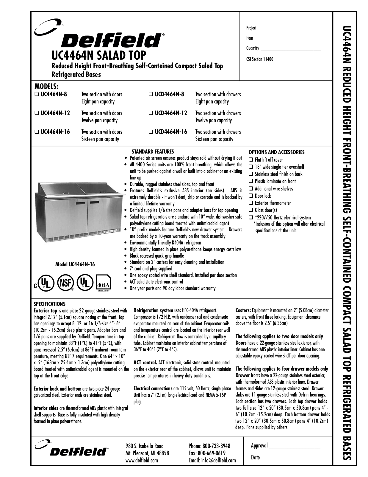 Delfield UCD4464N-12, UCD4464N-16 User Manual