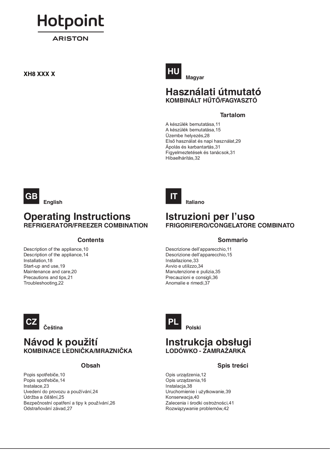 HOTPOINT/ARISTON XH8 T3U X User Manual