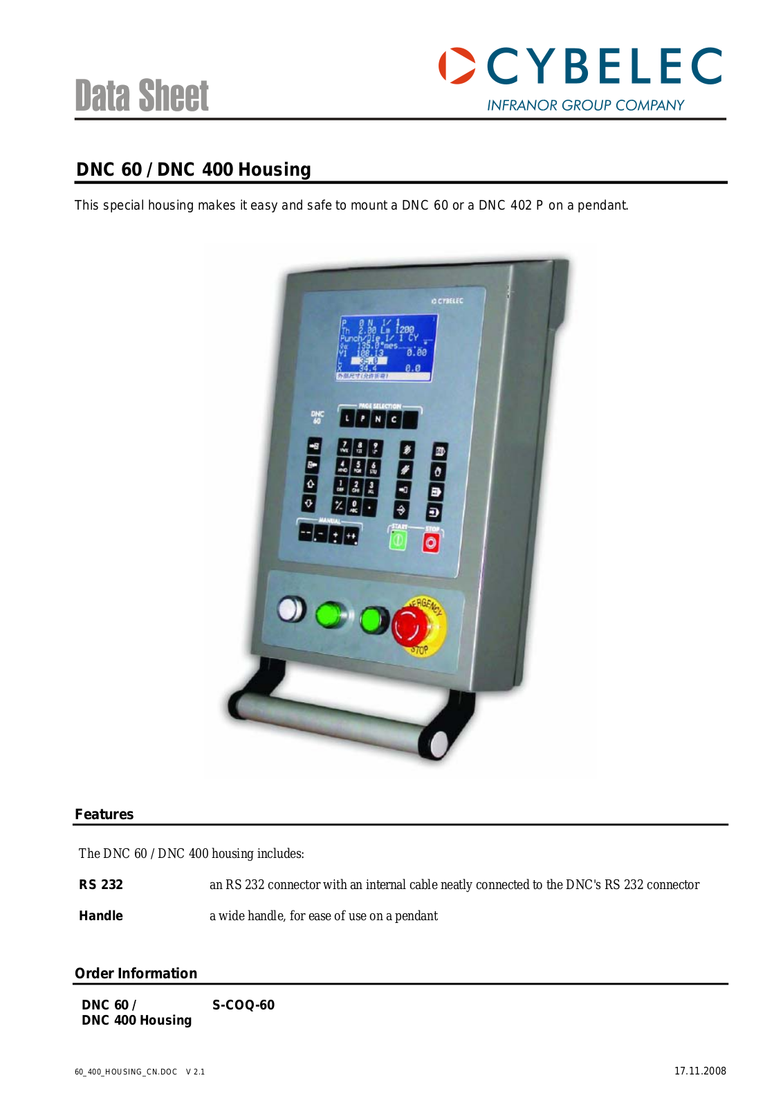 cybelec DNC 60, DNC 400 Data Sheet